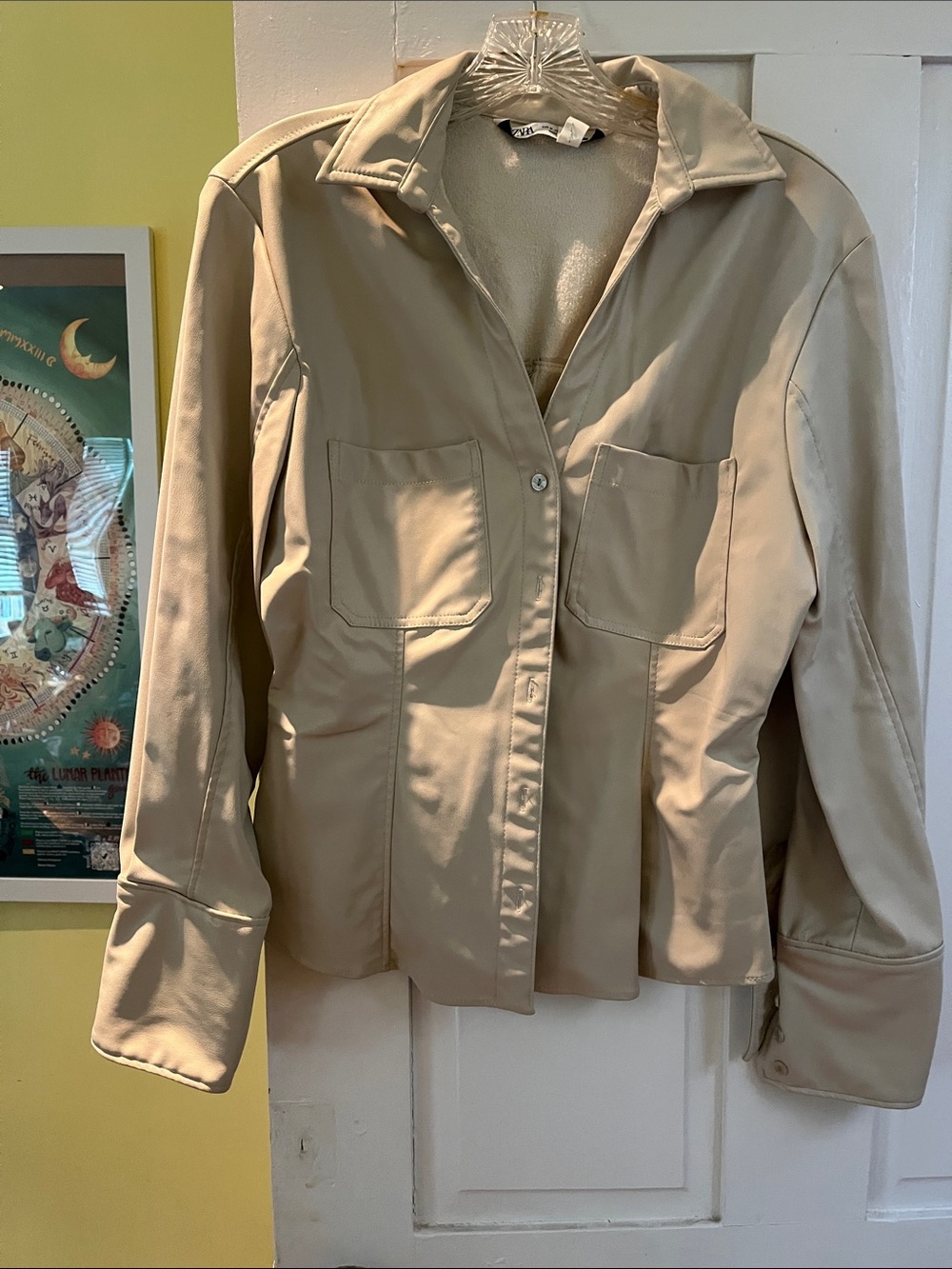 Zara Beige Button-Down Shirt Jacket